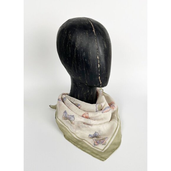 Vintage Silk Butterfly Print Scarf Bandana Headband Cottagecore Romantic Dainty - Picture 4 of 8